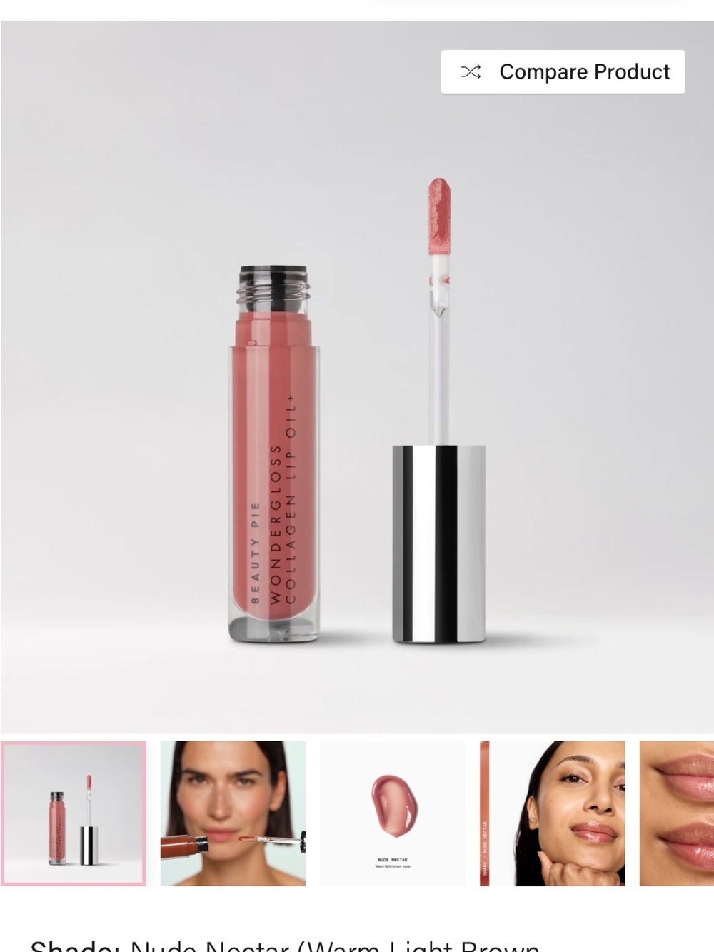 Beauty Pie Collagen Lip Oil — Nude Nectar (Warm pink brown)